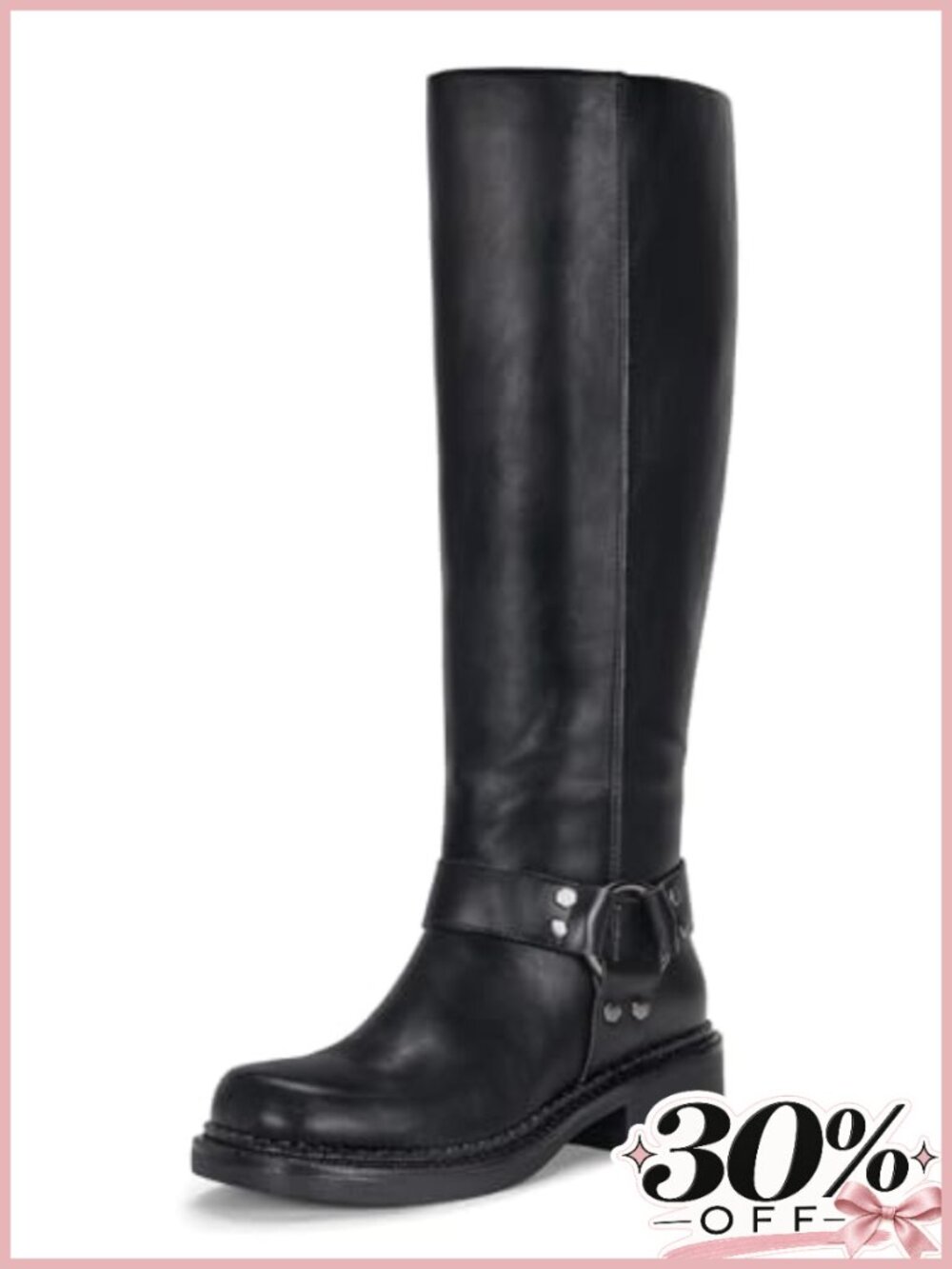Square Toe Knee High Riding Boots with Chunky Heel Faux Leather